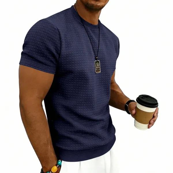 Design Textured Knit Navy T-Shirt - 42