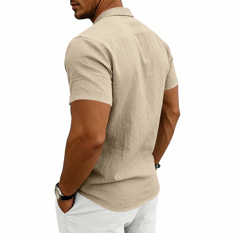 Design Mandarin Collar Short Sleeve Shirt Gray Tops Shirt - 26