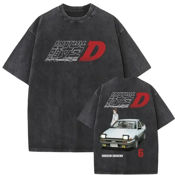 Design Initial D x Shuichi Shigeno Graphic Washed Black T-Shirt T-Shirts - 1