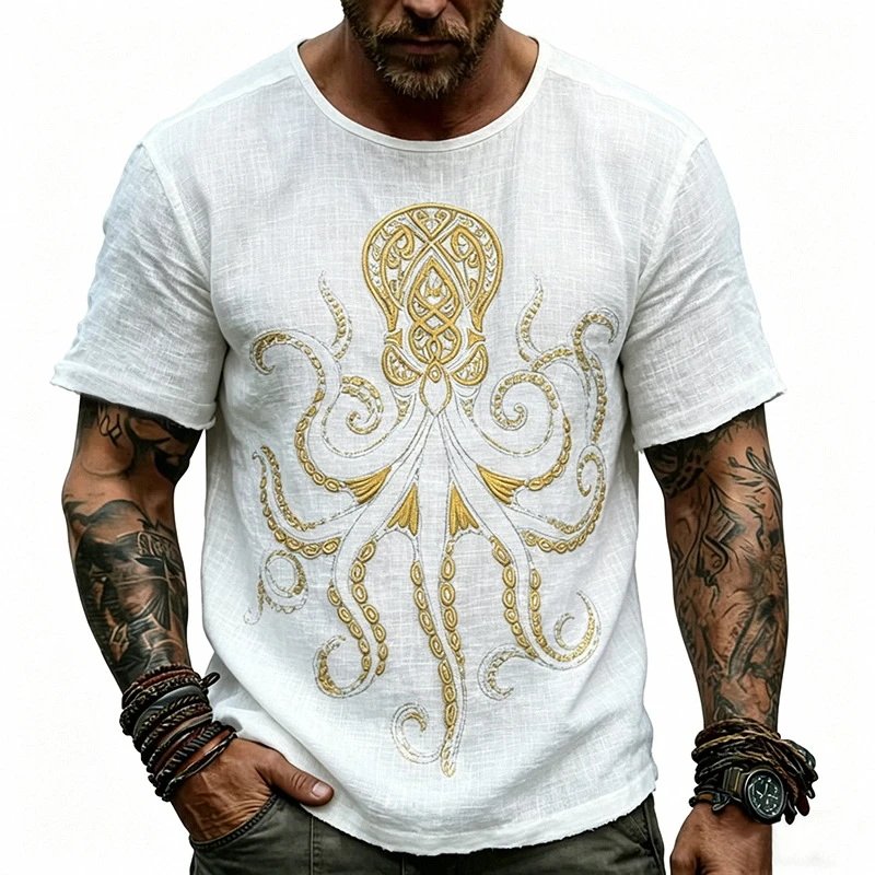 Design Octopus Embroidery Dusty Rose T-Shirt - 10