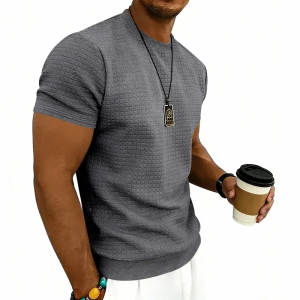 Design Textured Knit Navy T-Shirt - 48