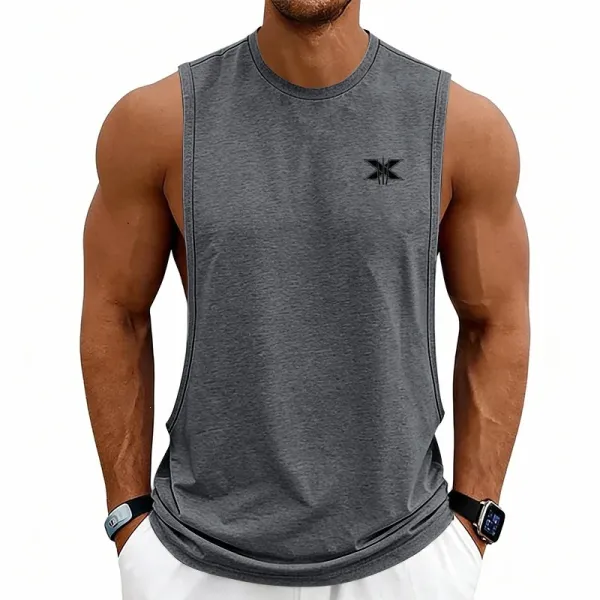 Design X Logo Cut-Out Sleeveless Tank Beige Vest-Top - 88