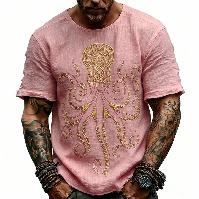 Design Octopus Embroidery Dusty Rose T-Shirt - 17