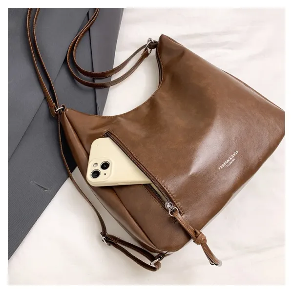 Design Fashion & Bags Hobo Bag Brown Leather-Effect Shoulder Bag Shoulder Bags - 36