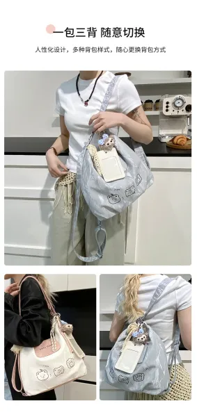 Design AIHITU STUDIO Cartoon Bear Print Silver Gray Hobo Bag - 5