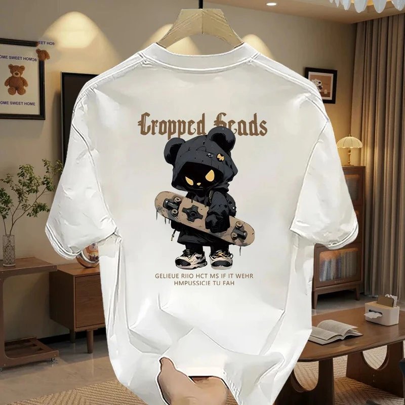 Design Cropped Heads Bear Skateboard Graphic T-Shirt White T-Shirts - 8