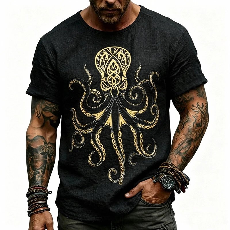 Design Octopus Embroidery Dusty Rose T-Shirt - 31