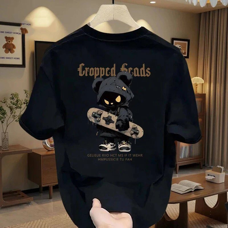 Design Cropped Heads Bear Skateboard Graphic T-Shirt White T-Shirts - 2