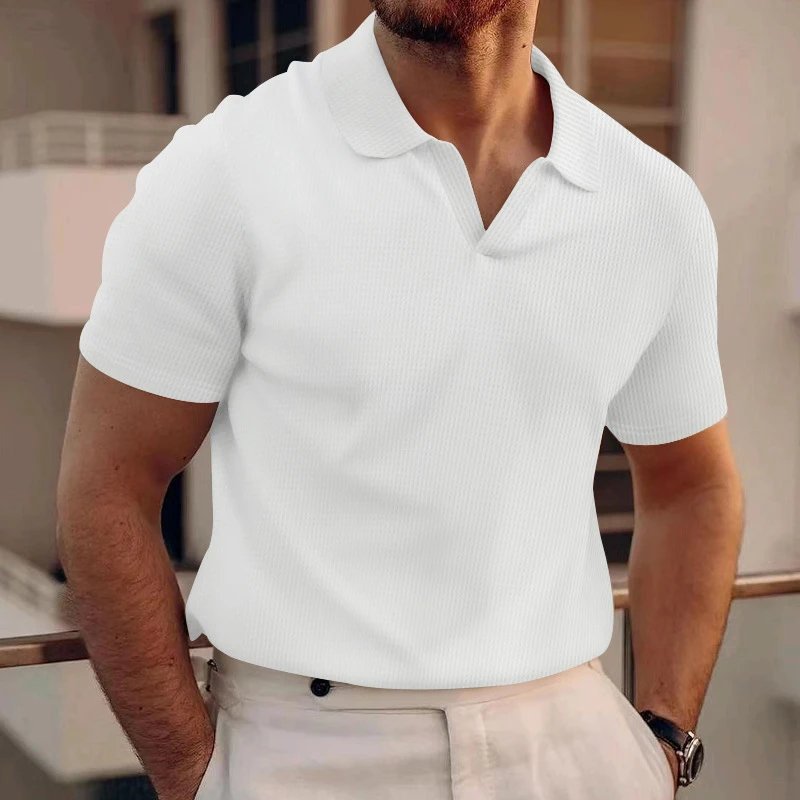 Design Waffle Knit Polo Shirt Light Gray Tops Polo - 19