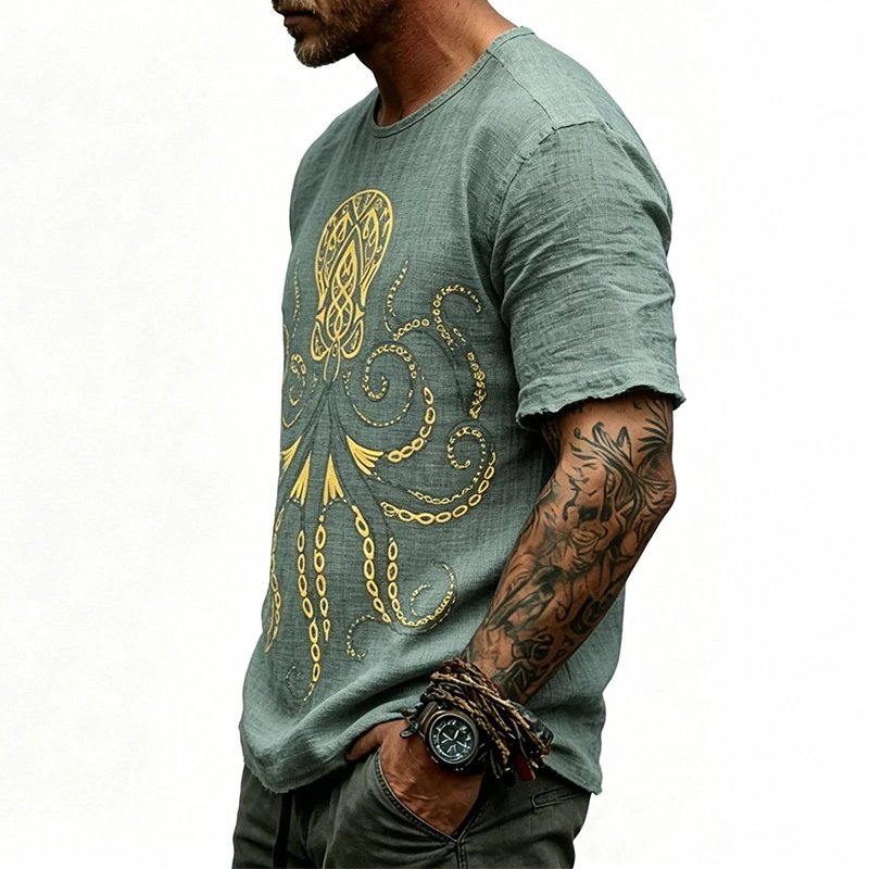 Design Octopus Embroidery Dusty Rose T-Shirt - 46