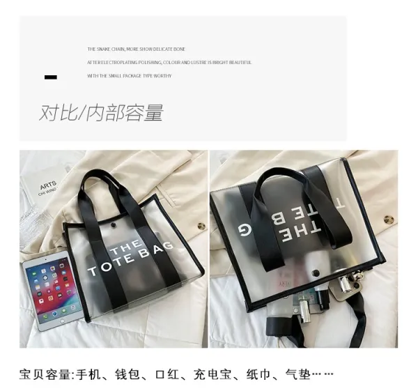 Design Transparent Tote Bag with Black Straps and 'THE TOTE BAG' Print Tote Bag - 10