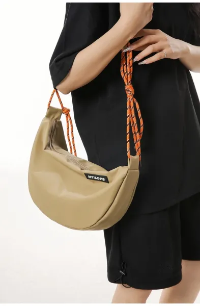 Design MT&DPs Saddle Bag Beige with Orange Rope Strap Crossbody Bag Crossbody Bags - 12