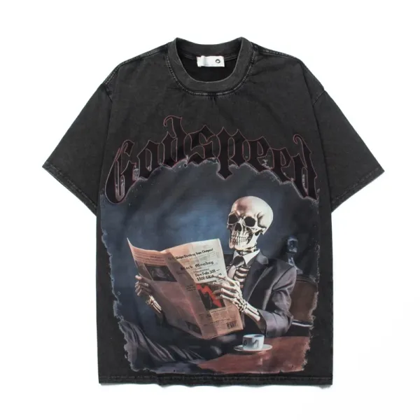 Godspeed Skeleton Newspaper Graphic T-Shirt Black - 29