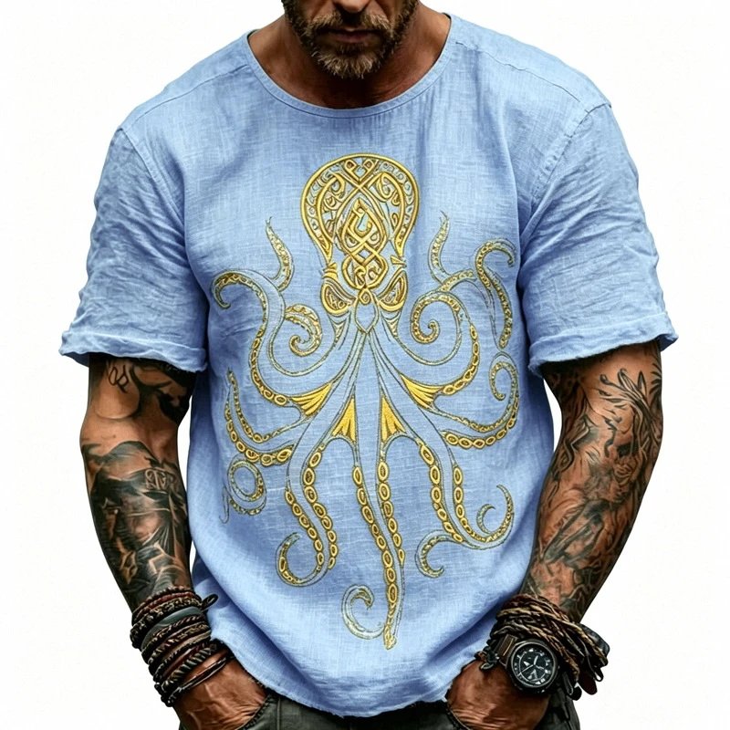 Design Octopus Embroidery Dusty Rose T-Shirt - 53