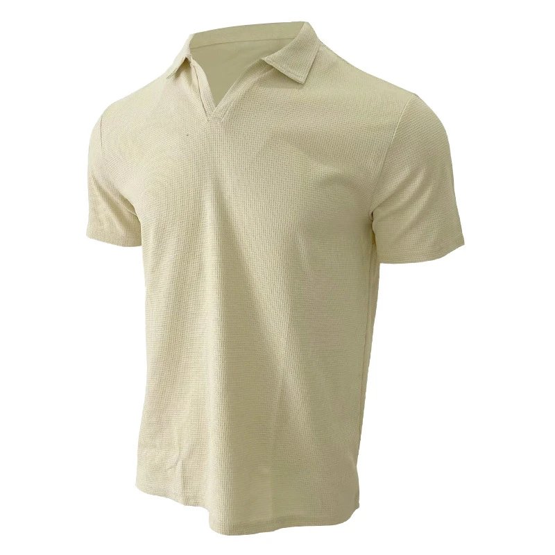 Design Waffle Knit Polo Shirt Light Gray Tops Polo - 30