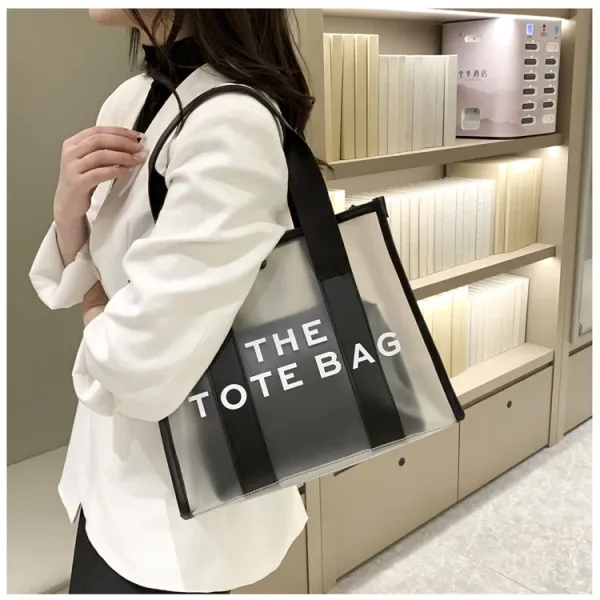 Design Transparent Tote Bag with Black Straps and 'THE TOTE BAG' Print Tote Bag - 16