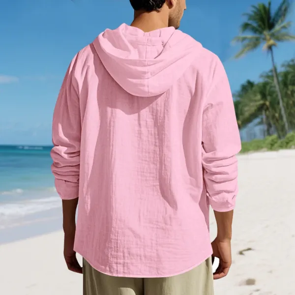Design Hooded Linen Shirt Brown Men's Beachwear - 22