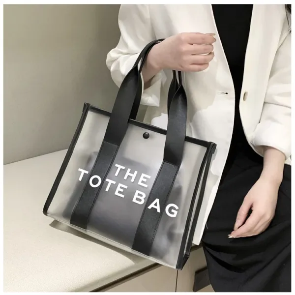 Design Transparent Tote Bag with Black Straps and 'THE TOTE BAG' Print Tote Bag - 17