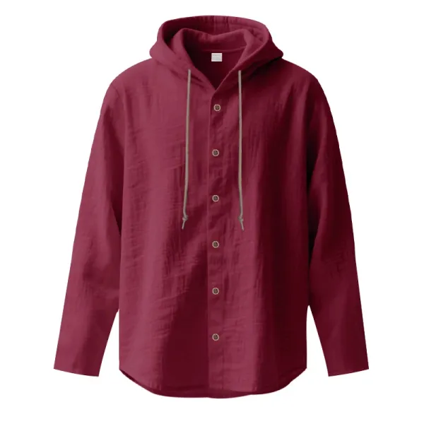 Design Hooded Linen Shirt Brown Men's Beachwear - 32