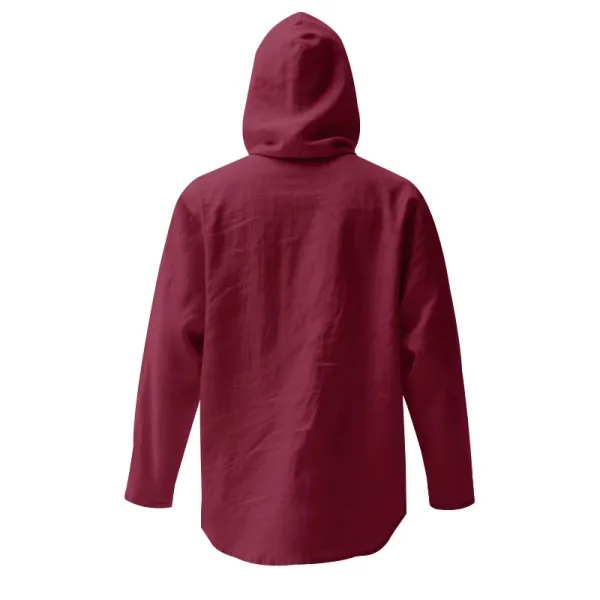 Design Hooded Linen Shirt Brown Men's Beachwear - 33