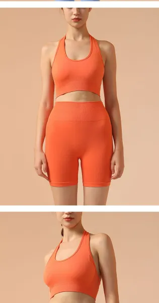 Design Purple Ribbed Halter Crop Top and High-Waisted Bike Shorts Set Activewear - 20