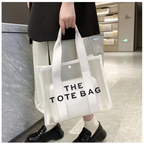 Design Transparent Tote Bag with Black Straps and 'THE TOTE BAG' Print Tote Bag - 20