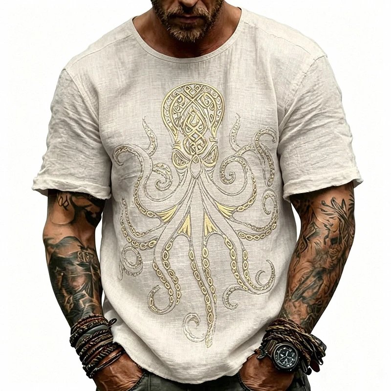 Design Octopus Embroidery Dusty Rose T-Shirt - 75