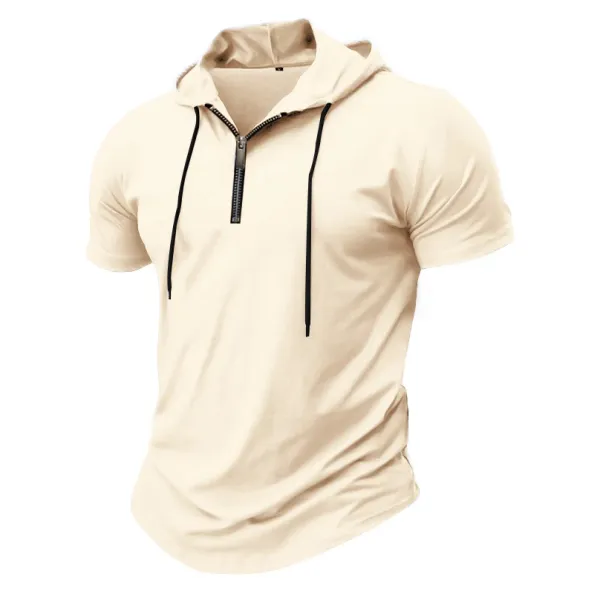 Design Short-Sleeve Zip-Front Hooded Tee Pink Hoodie - 7