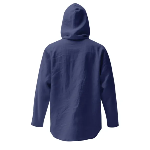 Design Hooded Linen Shirt Brown Men's Beachwear - 46