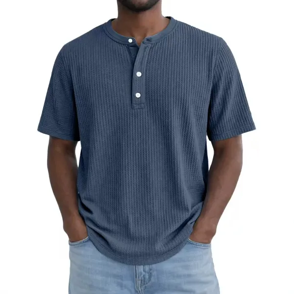 Design Gray Ribbed Henley T-Shirt T-Shirts - 3