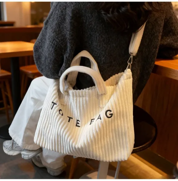 Design Corduroy Tote Bag Beige - 19