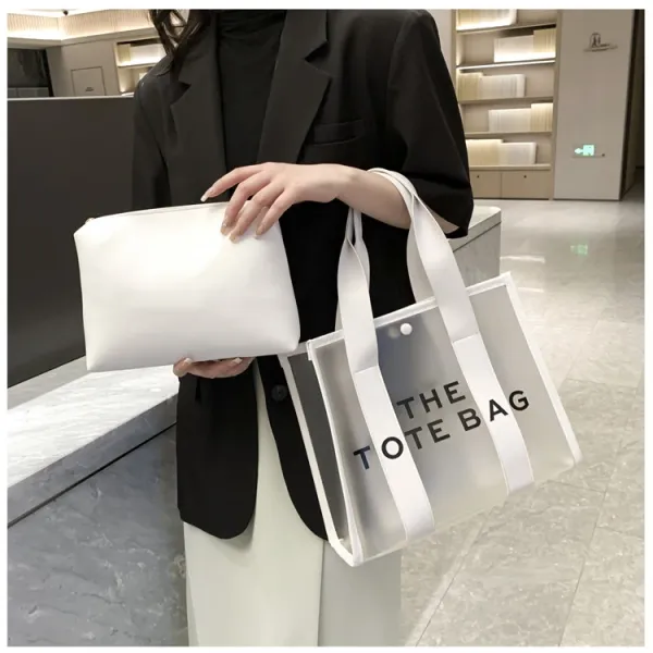 Design Transparent Tote Bag with Black Straps and 'THE TOTE BAG' Print Tote Bag - 25