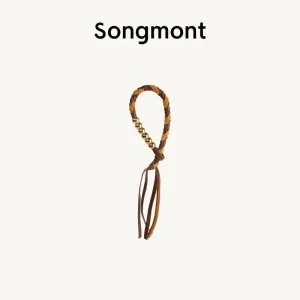Design Songmont Braided Leather Keychain Brown Gold Accessories Jewelry