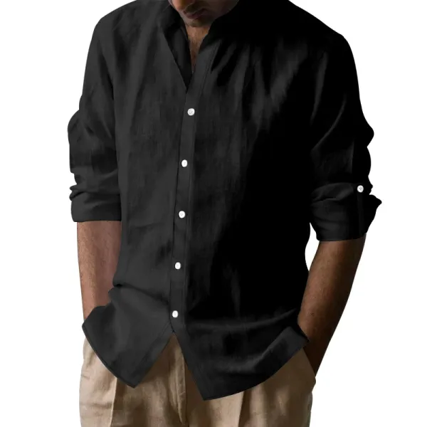 Design Linen Button-Up Shirt White Tops Shirt - 11