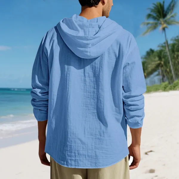 Design Hooded Linen Shirt Brown Men's Beachwear - 70