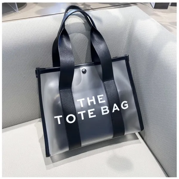 Design Transparent Tote Bag with Black Straps and 'THE TOTE BAG' Print Tote Bag - 29
