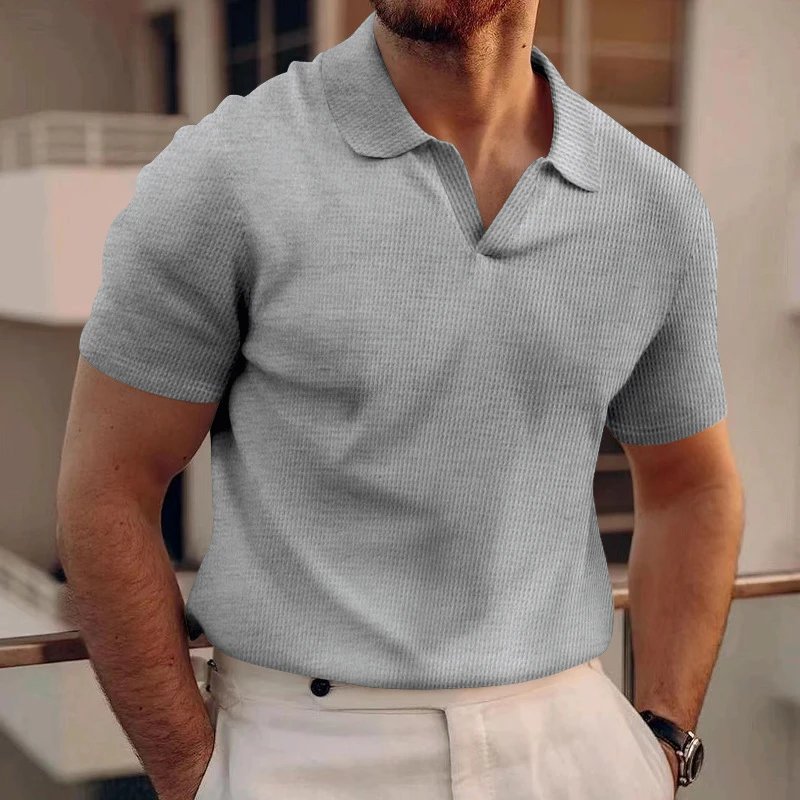Design Waffle Knit Polo Shirt Light Gray Tops Polo - 8