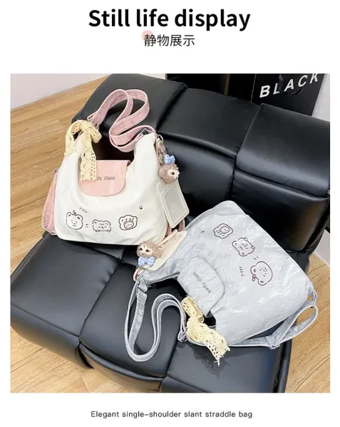 Design AIHITU STUDIO Cartoon Bear Print Silver Gray Hobo Bag - 29