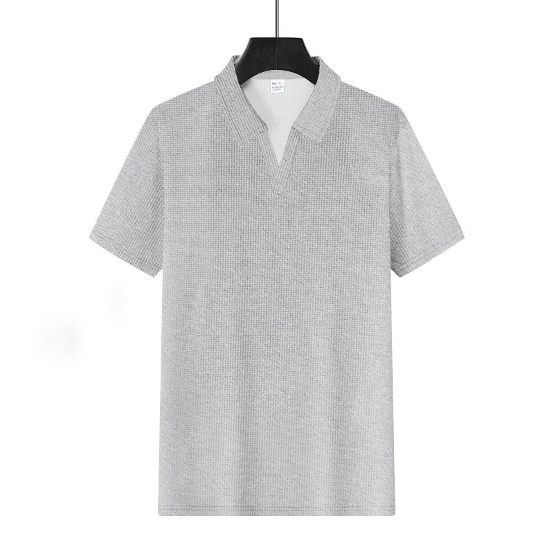 Design Waffle Knit Polo Shirt Light Gray Tops Polo - 13