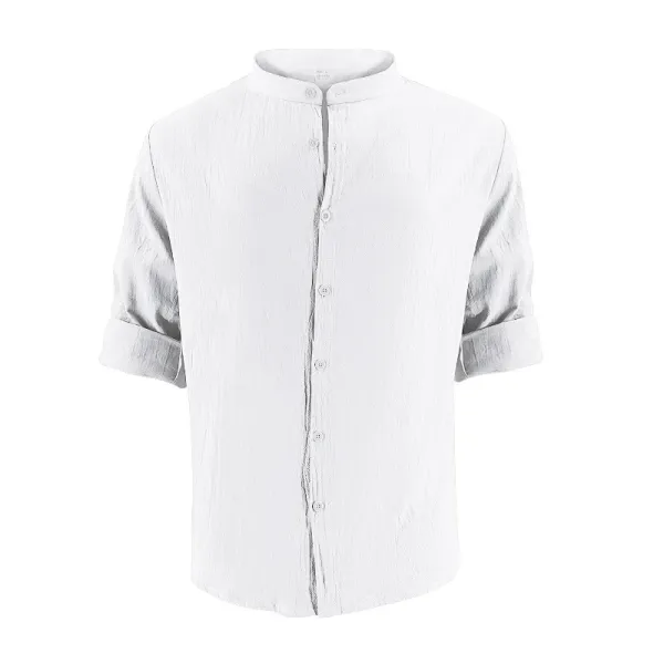 Design Linen Button-Up Shirt White Tops Shirt - 44