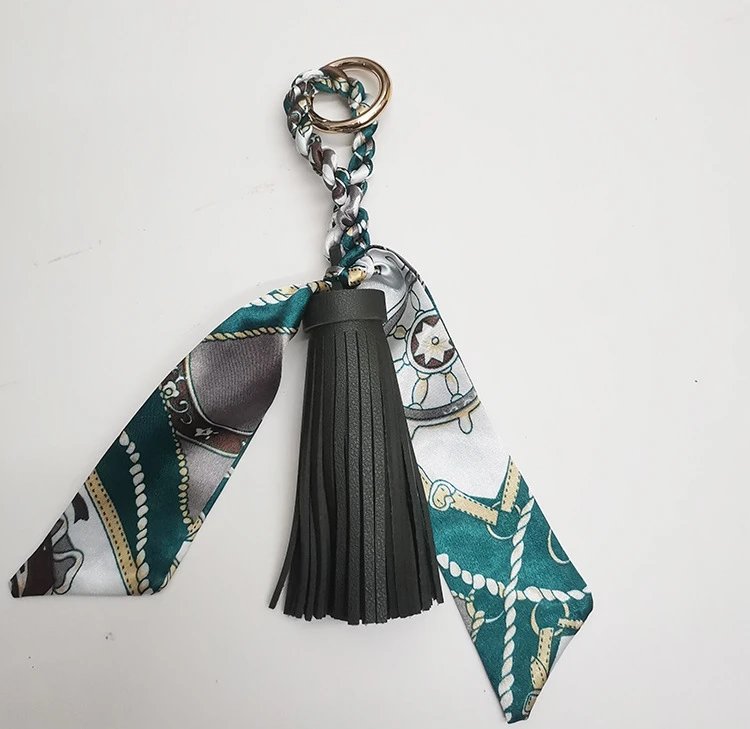 Hermès Silk Scarf Keychain with Blue Tassel and Nautical Print Accessories - 29