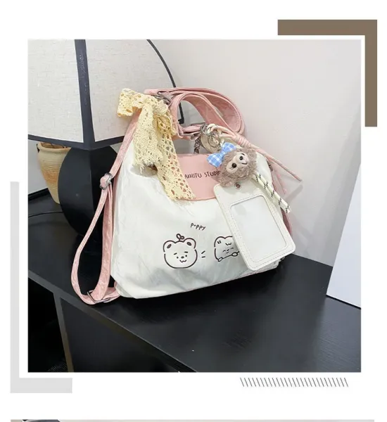Design AIHITU STUDIO Cartoon Bear Print Silver Gray Hobo Bag - 37
