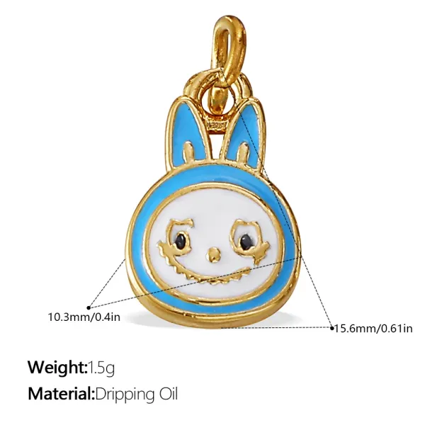 Design Rabbit Face Enamel Charm Pendant in Blue and Gold Jewelry - 1