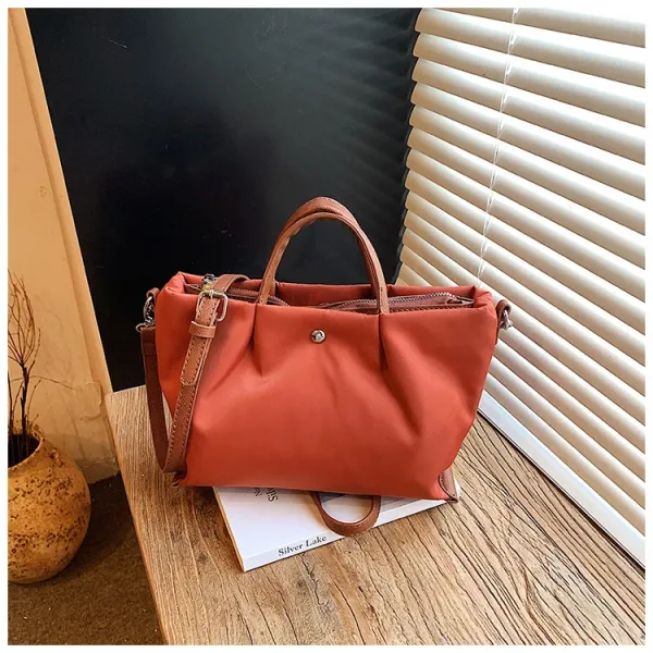 Design Tote Bag White with Brown Leather Handles - 6