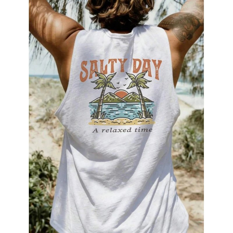 Men's Lightweight Summer Vacation Palm Tree Letter Print Cotton T-Shirt | European Size