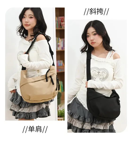 Design Canvas Hobo Bag Beige with Black Straps Shoulder Bag - 6
