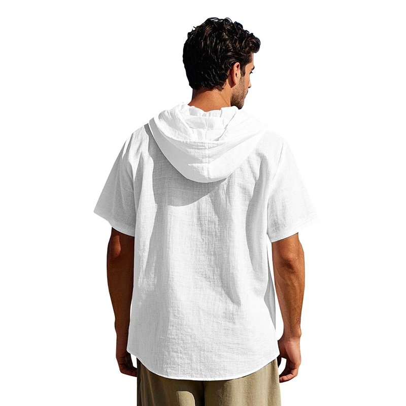 Design Hooded Button-Up Shirt Olive Green with Tribal Pocket Tops - 67