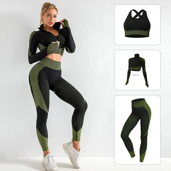 Design Active Compression Set Black Army Green Activewear - 1