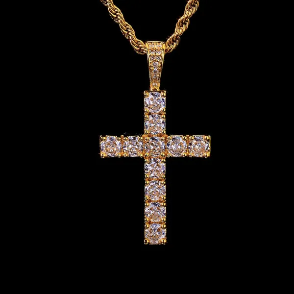 Design Cross Pendant Necklace Gold with Clear Cubic Zirconia Jewelry - 1