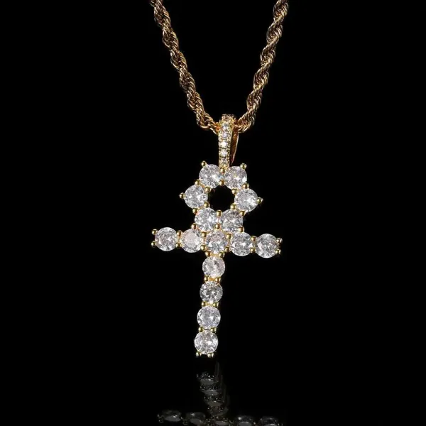 Design Ankh Cross Pendant Necklace Gold-Tone with Cubic Zirconia Jewelry - 1